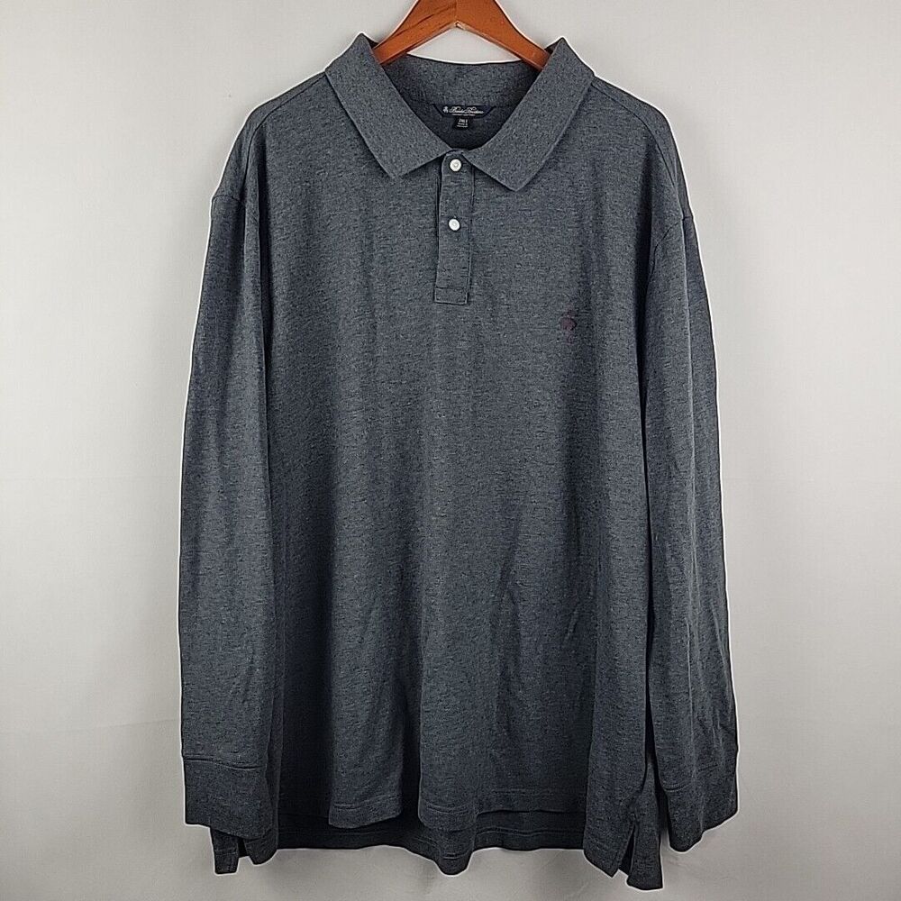 Brooks Brothers Polo Shirt Mens 2XLT Gray Supima Cotton Long Sleeve Pique Mesh